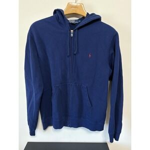 Vintage Polo Ralph Lauren Hoodie Mens Large Full Zip Sweatshirt Pony Navy Blue